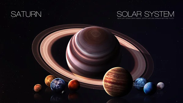 Saturn - 5K resolution Infographic presents one of the solar system planet. This image elements furnished by NASA. — Zdjęcie stockowe