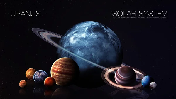 Rezoluția Uranus - 5K Infographic prezintă una dintre planetele sistemului solar. Aceste elemente de imagine furnizate de NASA . — Fotografie, imagine de stoc