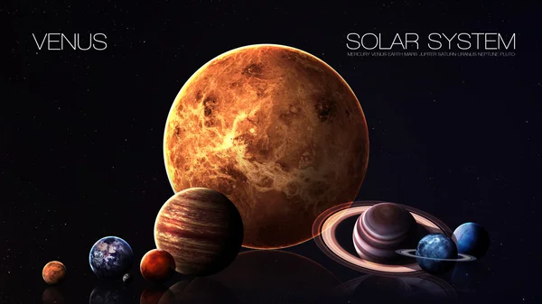 Venus - 5K resolution Infographic presents one of the solar system planet. This image elements furnished by NASA. — 图库照片