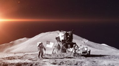Astronot Ay 'da. Bu görüntünün elementleri NASA tarafından desteklenmektedir