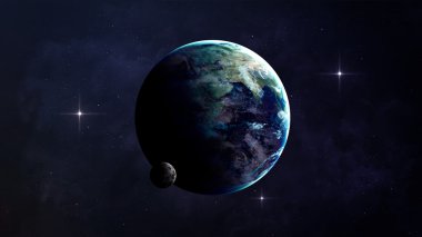 Yüksek çözünürlük Planet Earth görünümü. Dünya Dünya uzaydan bir yıldız alanda arazi ve bulutlarda gösteriliyor. Bu görüntü unsurları Nasa tarafından döşenmiştir