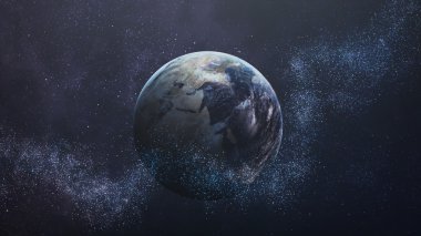 Yüksek çözünürlük Planet Earth görünümü. Dünya Dünya uzaydan bir yıldız alanda arazi ve bulutlarda gösteriliyor. Bu görüntü unsurları Nasa tarafından döşenmiştir