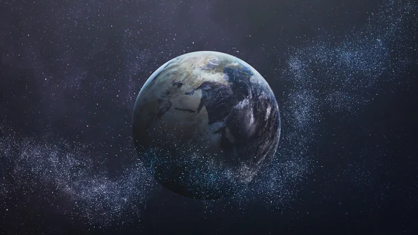มุมมองของดาวเคราะห์โลกที่มีความละเอียดสูง โลกจากอวกาศในสนามดาว แสดงภูมิประเทศและเมฆ องค์ประกอบของภาพนี้ได้รับการตกแต่งโดยนาซ่า — ภาพถ่ายสต็อก