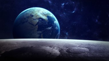 High Resolution Planet Earth view from the moon surface. Elements of this image are furnished by NASA