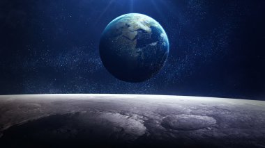 High Resolution Planet Earth view from the moon surface. Elements of this image are furnished by NASA