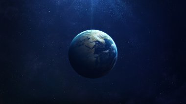 Yüksek çözünürlük Planet Earth görünümü. Dünya Dünya uzaydan bir yıldız alanda arazi ve bulutlarda gösteriliyor. Bu görüntü unsurları Nasa tarafından döşenmiştir