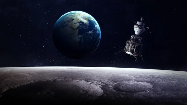 Vista de alta resolución del planeta Tierra desde la superficie lunar. Elementos de esta imagen son proporcionados por la NASA —  Fotos de Stock