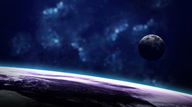 Yüksek çözünürlük Planet Earth görünümü. Dünya Dünya uzaydan bir yıldız alanda arazi ve bulutlarda gösteriliyor. Bu görüntü unsurları Nasa tarafından döşenmiştir