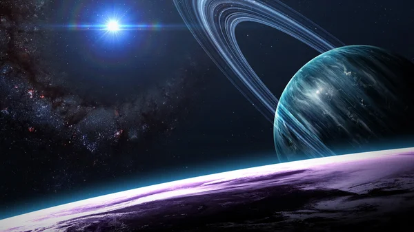 Scena dell'universo con pianeti, stelle e galassie nello spazio esterno che mostra la bellezza dell'esplorazione spaziale. Elementi forniti dalla NASA — Foto Stock