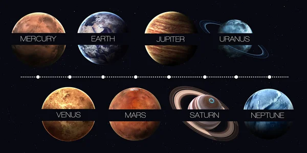 Planetas del sistema solar, pluto y sol en la más alta calidad y resolución. Elementos de esta imagen proporcionados por la NASA — Foto de Stock