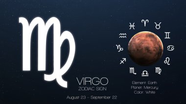 Zodiac sign - Virgo. Cool astrologic infographics. Elements of this image furnished by NASA