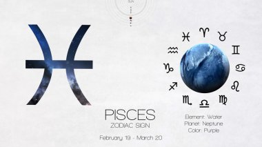Zodiac sign - Pisces. Cool astrologic infographics. Elements of this image furnished by NASA