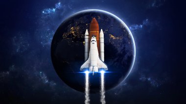 Uzay mekiği göreve çıkıyor. Bu görüntünün elementleri NASA tarafından desteklenmektedir