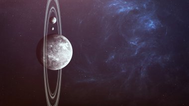 Uzayda gezegenlerin, yıldızların ve galaksilerin olduğu evren sahnesi uzay keşiflerinin güzelliğini gösteriyor. NASA tarafından döşenmiş elementler
