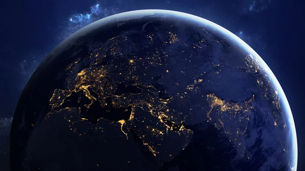 Yüksek çözünürlük Planet Earth görünümü. Dünya Dünya uzaydan bir yıldız alanda arazi ve bulutlarda gösteriliyor. Bu görüntü unsurları Nasa tarafından döşenmiştir