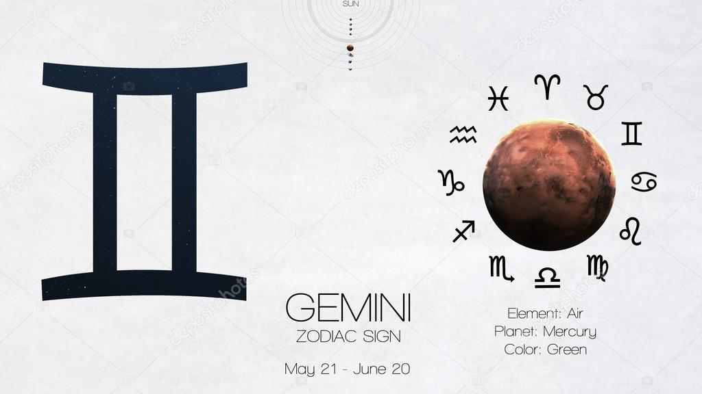 Zodiac sign - Gemini. Cool astrologic infographics. Elements of this image furnished by NASA