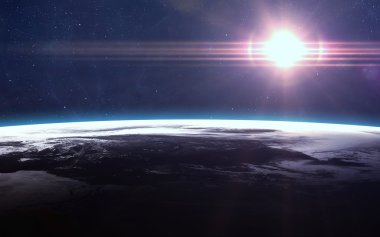 Yüksek çözünürlük Planet Earth görünümü. Dünya Dünya uzaydan bir yıldız alanda arazi ve bulutlarda gösteriliyor. Bu görüntü unsurları Nasa tarafından döşenmiştir