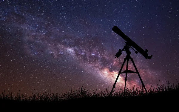 Infinite space background with silhouette of telescope. This image elements furnished by NASA. — Stock Photo, Image