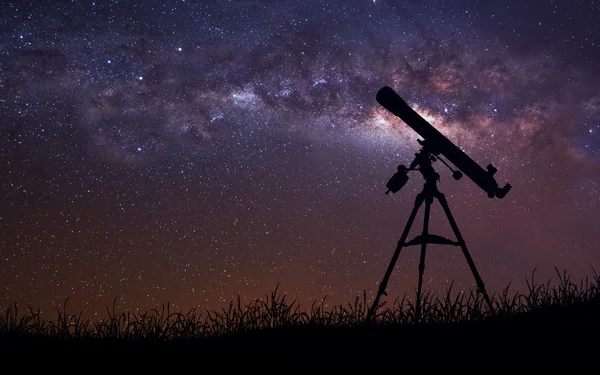 Infinite space background with silhouette of telescope. This image elements furnished by NASA. — Stock Photo, Image