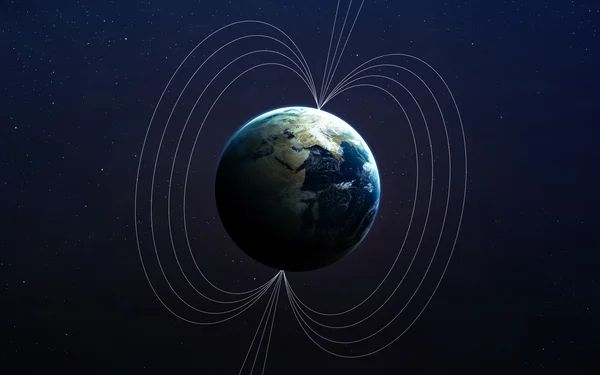 行星地球磁场。这个由美国国家航空航天局提供的图像元素. — 图库照片