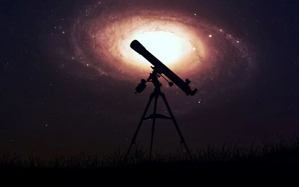 Nieskończonej przestrzeni tło z sylwetka teleskopu. Ten obraz elementy dostarczone przez Nasa. — Zdjęcie stockowe