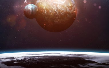 Gezegenlerin uzayda bulutsu üzerinde. NASA tarafından döşenmiş bu görüntü öğelerini