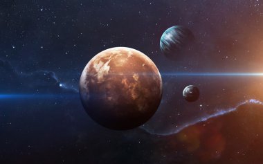 Gezegenlerin uzayda bulutsu üzerinde. NASA tarafından döşenmiş bu görüntü öğelerini