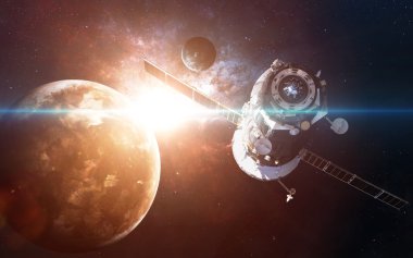 Gezegenlerin uzayda bulutsu üzerinde. NASA tarafından döşenmiş bu görüntü öğelerini