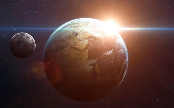 Earth and moon from space. Elements of this image furnished by NASA — Stock Photo, Image