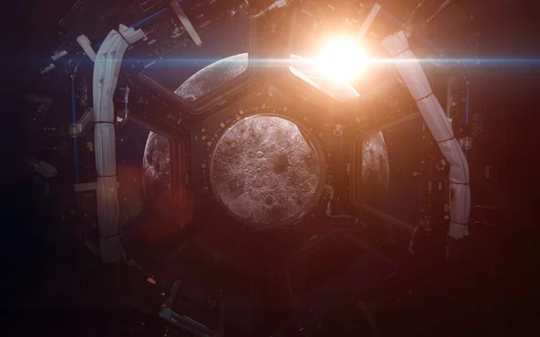 A round window on a space station. This image elements furnished by NASA — 스톡 사진