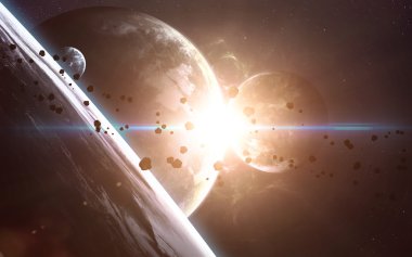 Gezegenlerin uzayda bulutsu üzerinde. NASA tarafından döşenmiş bu görüntü öğelerini