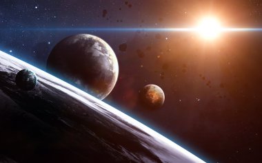 Gezegenlerin uzayda bulutsu üzerinde. NASA tarafından döşenmiş bu görüntü öğelerini
