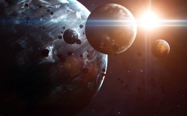 Gezegenlerin uzayda bulutsu üzerinde. NASA tarafından döşenmiş bu görüntü öğelerini