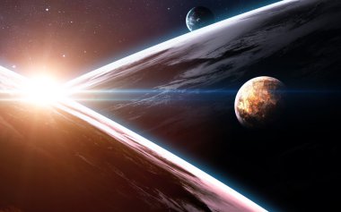 Gezegenlerin uzayda bulutsu üzerinde. NASA tarafından döşenmiş bu görüntü öğelerini