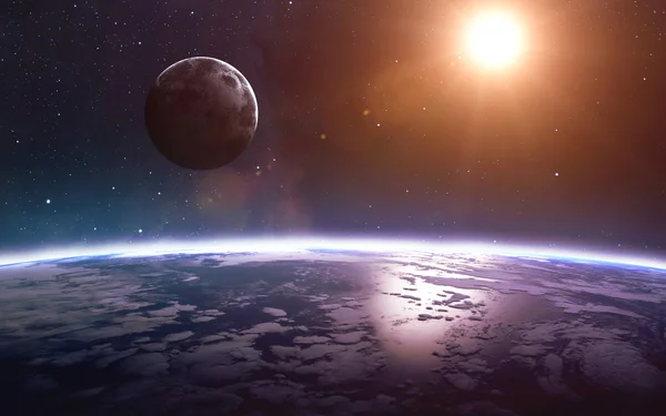 Earth and moon from space. Elements of this image furnished by NASA — Stock Photo, Image