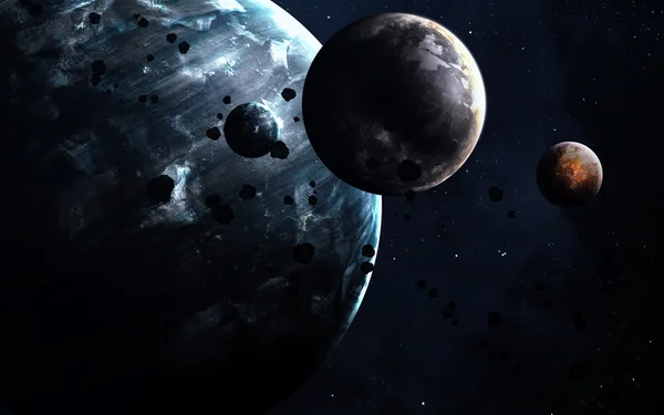 Planete deasupra nebuloaselor din spaţiu. Aceste elemente de imagine furnizate de NASA — Fotografie, imagine de stoc