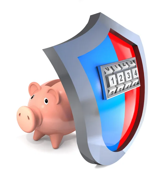 Concept of hacking  protective shield of piggy bank. — Stock Photo, Image