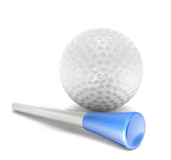 Golf topu ve tee dizebilir gökkuşağı renkleri çim (3d çizim). — Stok fotoğraf