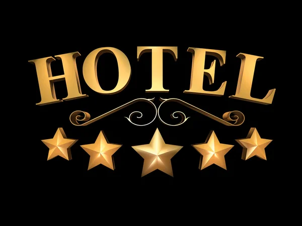 Firma dell'hotel su sfondo nero - 5 stelle (illustrazione 3D ). — Foto Stock