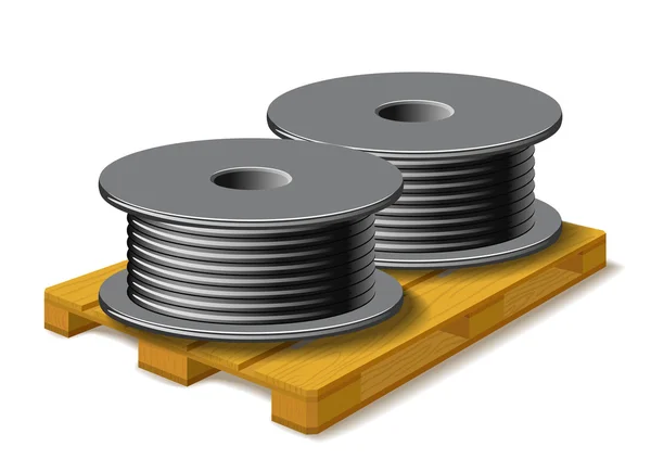 Coils with a black cord are on a wooden pallet. — Stock Vector