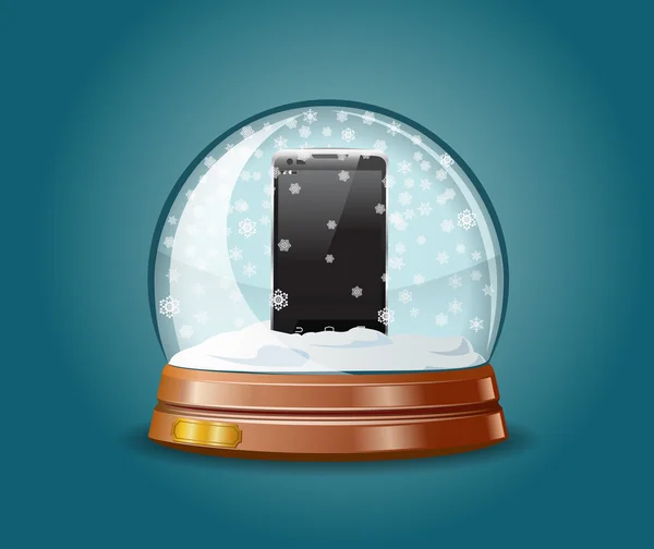 Cell phone in snow globe. — Stock Vector
