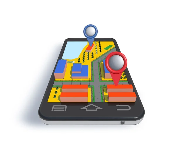 Mobile phone navigator with 3D dimensional map. — Stock Photo, Image