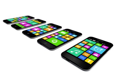 Pek çok yazılım uygulamaları ile siyah akıllı telefonlar.