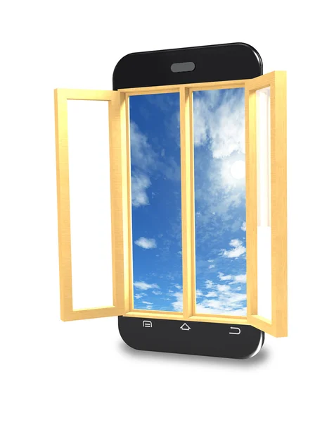 Mobile phone with the window open. — Stock Photo, Image