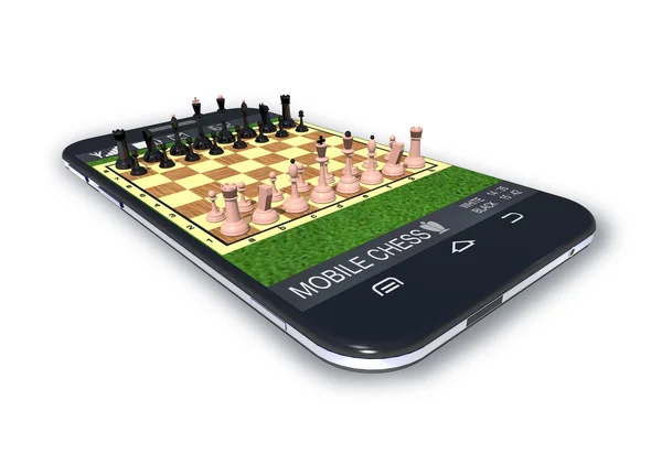 Black smartphone with chess game software application. — Stock Photo, Image