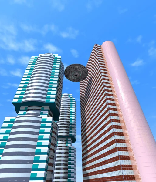 Abstract building and UFOs. — Stock Photo, Image