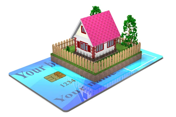 Residential house and a bank card. — Stock Photo, Image