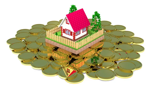 Residential house and gold coins. — Stock Photo, Image