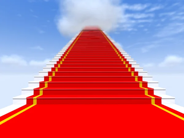 Stairs, red carpet, the sky with clouds. — Stock Photo, Image