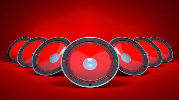 Three speakers are on a red background. — Stock Photo, Image